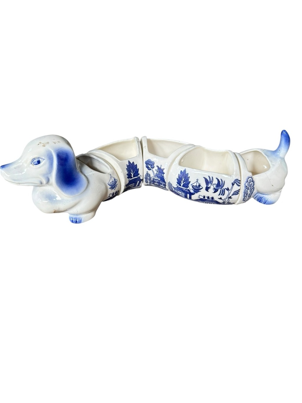 Rare vintage Blue Willow Dog five section planter / dish